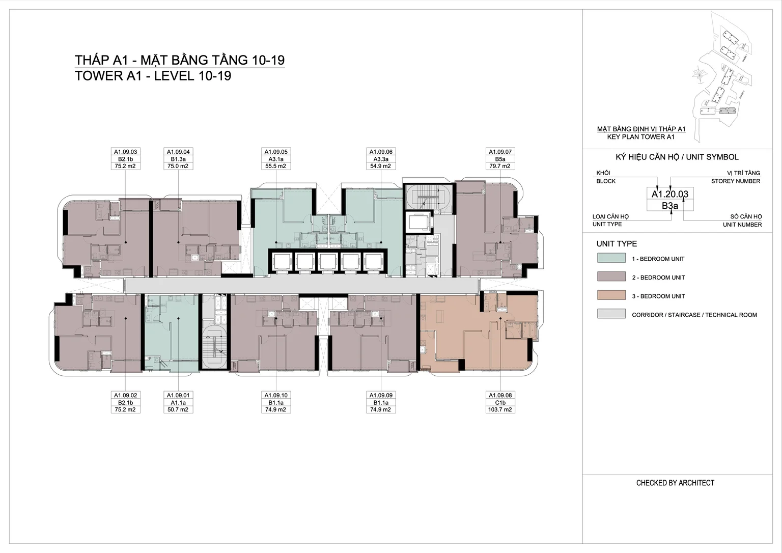 Mặt bằng Eaton Park tháp A1 tầng 10 đến 19