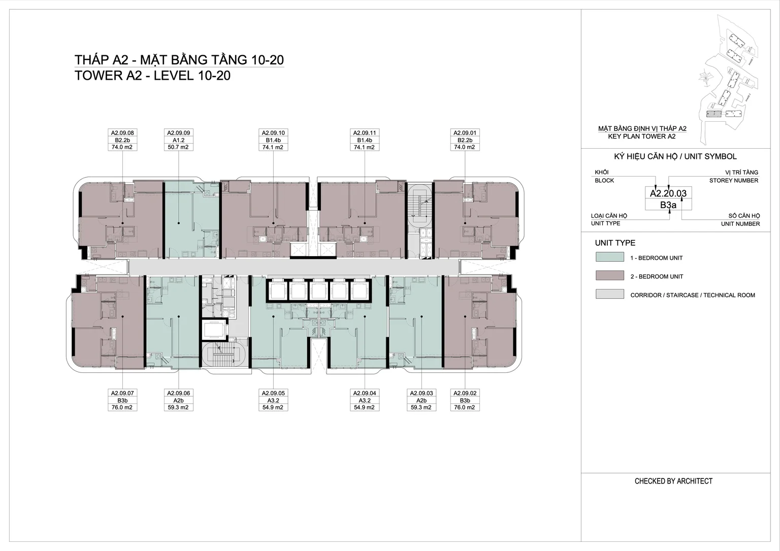 Mặt bằng điển hình căn hộ Eaton Park - Toà A2 - Tầng 10-20