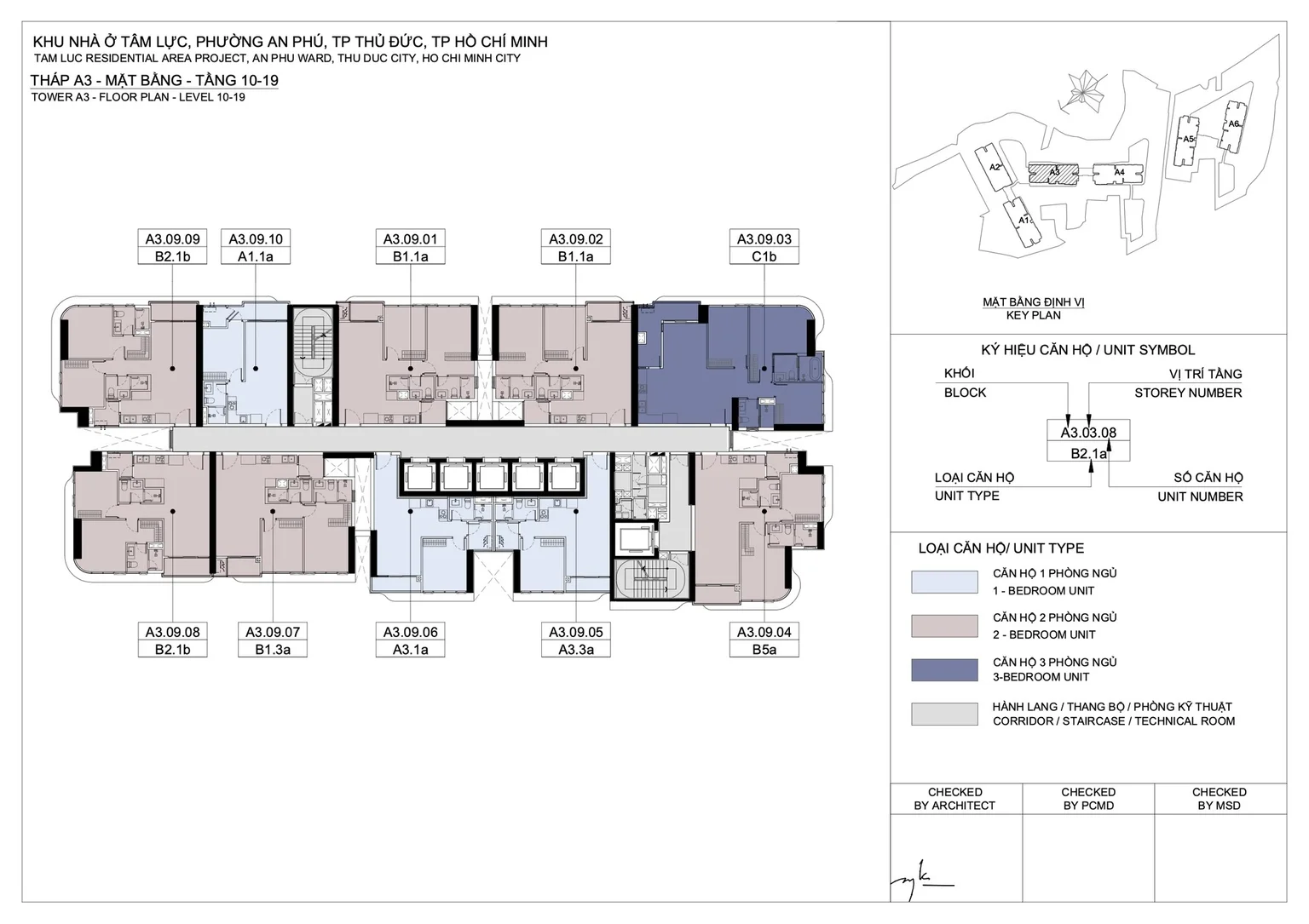 Mặt bằng điển hình căn hộ Eaton Park - Toà A3 - Tầng 10-19
