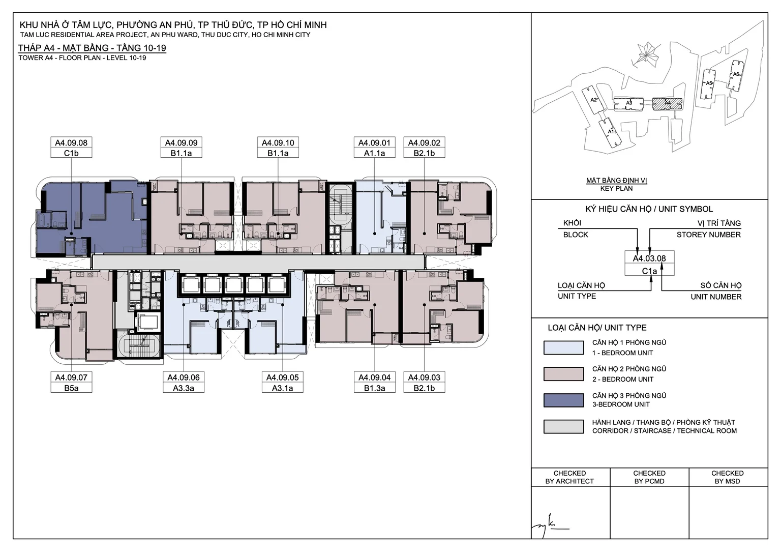 Mặt bằng điển hình căn hộ Eaton Park - Toà A4 - Tầng 10-19