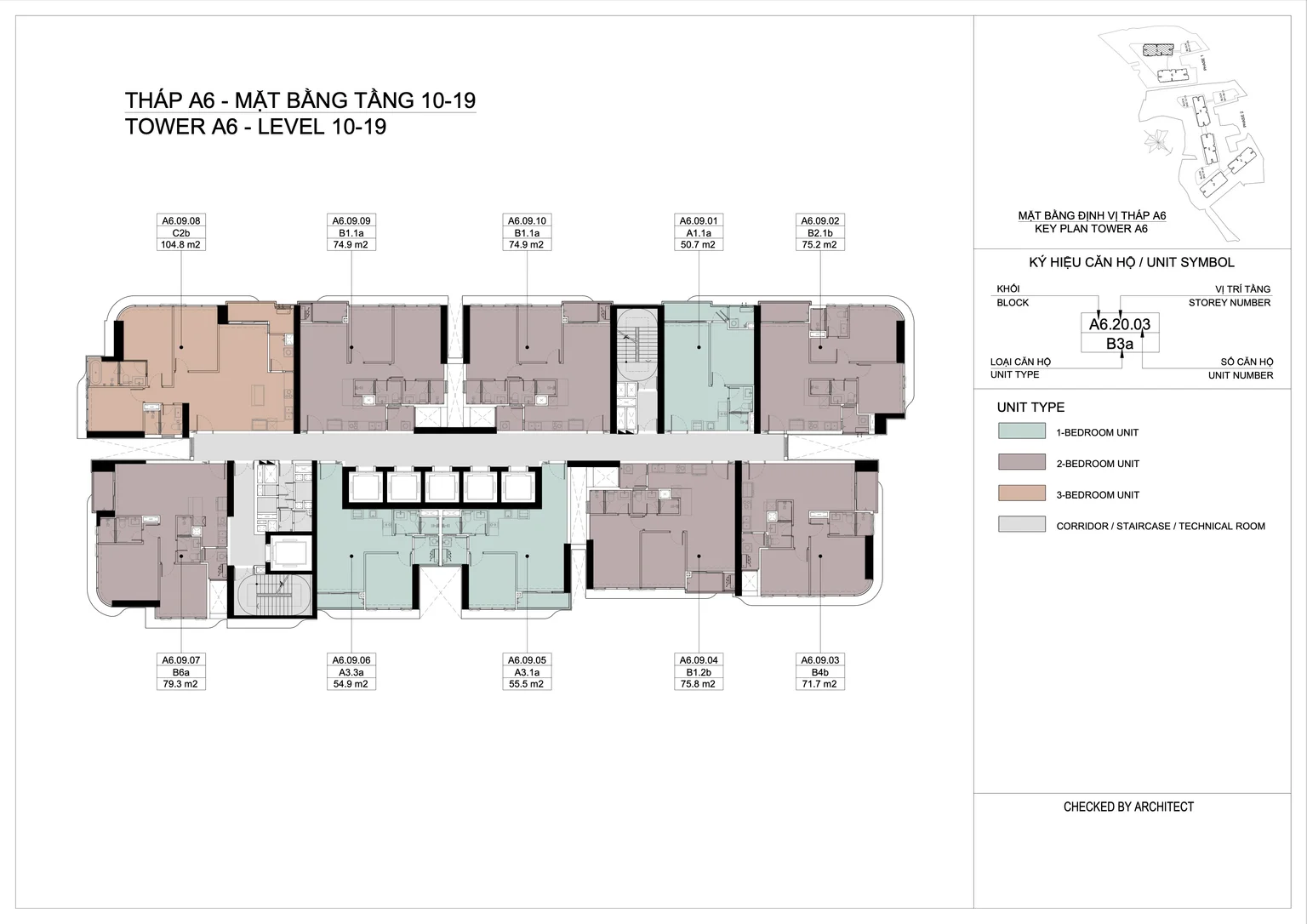 Mặt bằng điển hình căn hộ Eaton Park - Toà A6 - Tầng 10-19