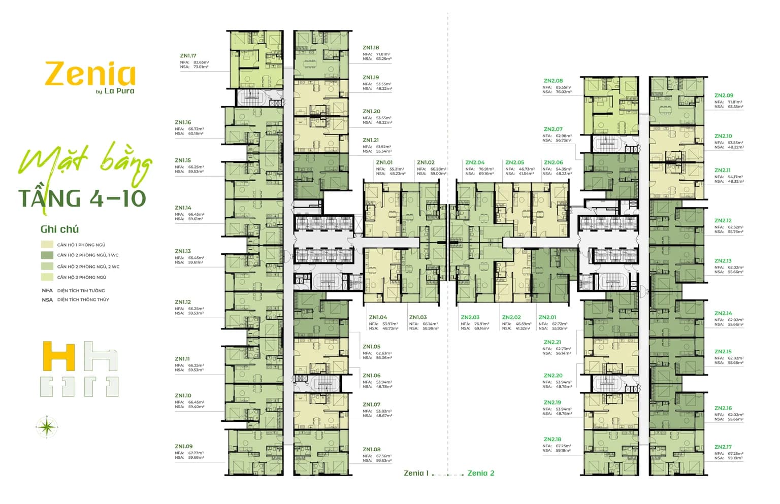Mặt bằng tháp Zenia tầng 04 - 10