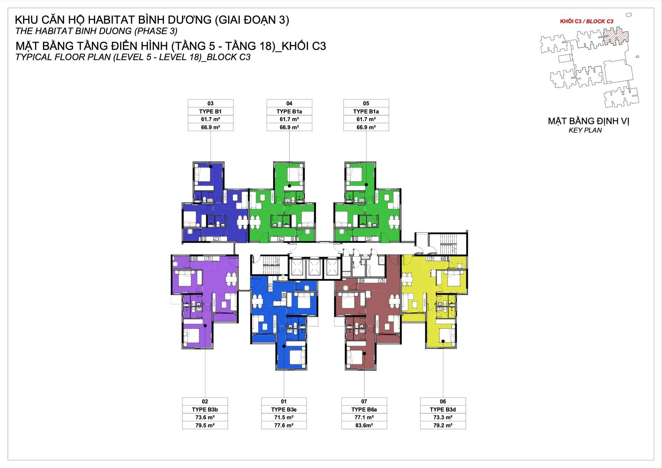 Mặt bằng điển hình căn hộ The Habitat - Toà C3 - Tầng 05-18