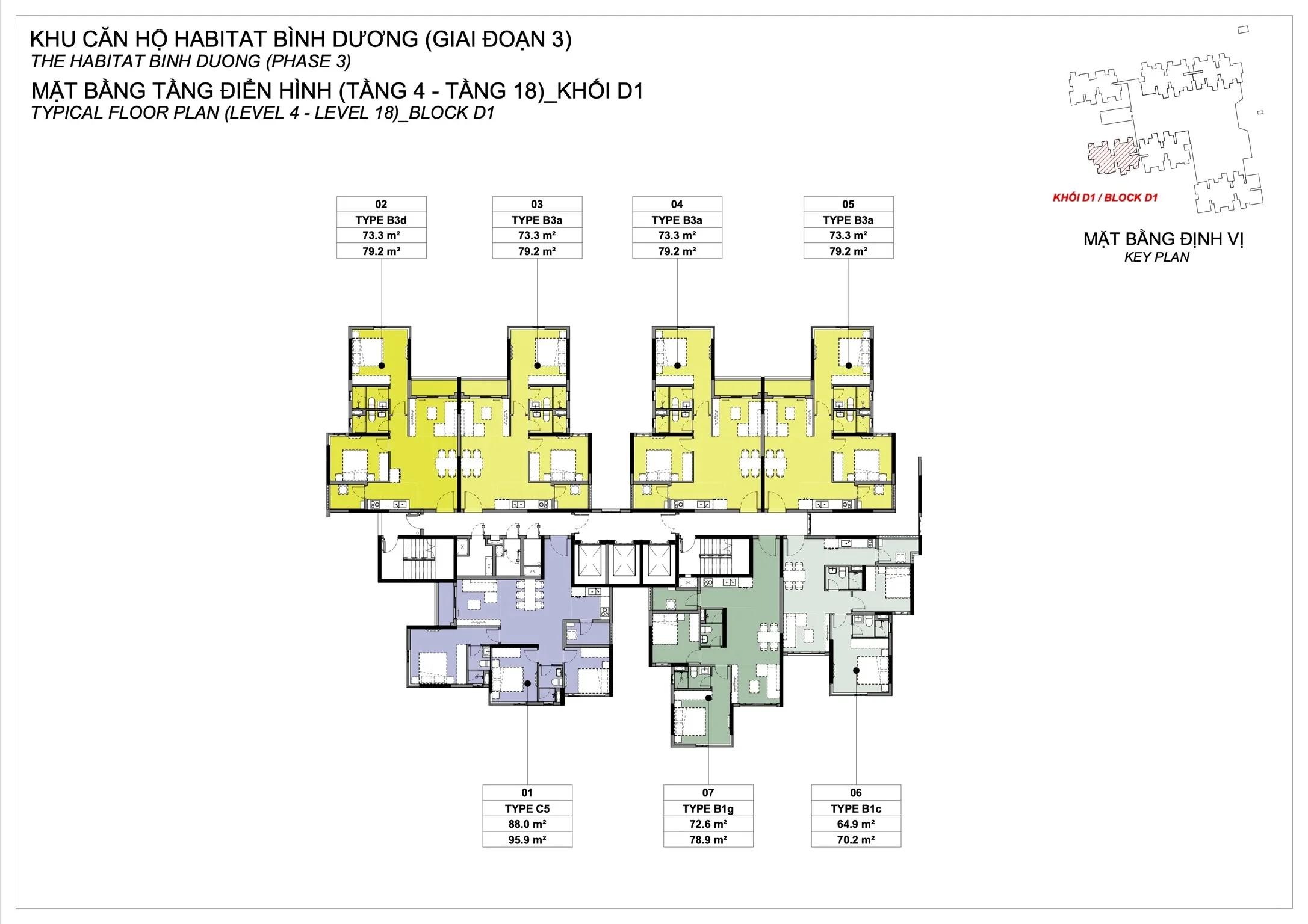 Mặt bằng điển hình căn hộ The Habitat - Toà D1 - Tầng 04-18