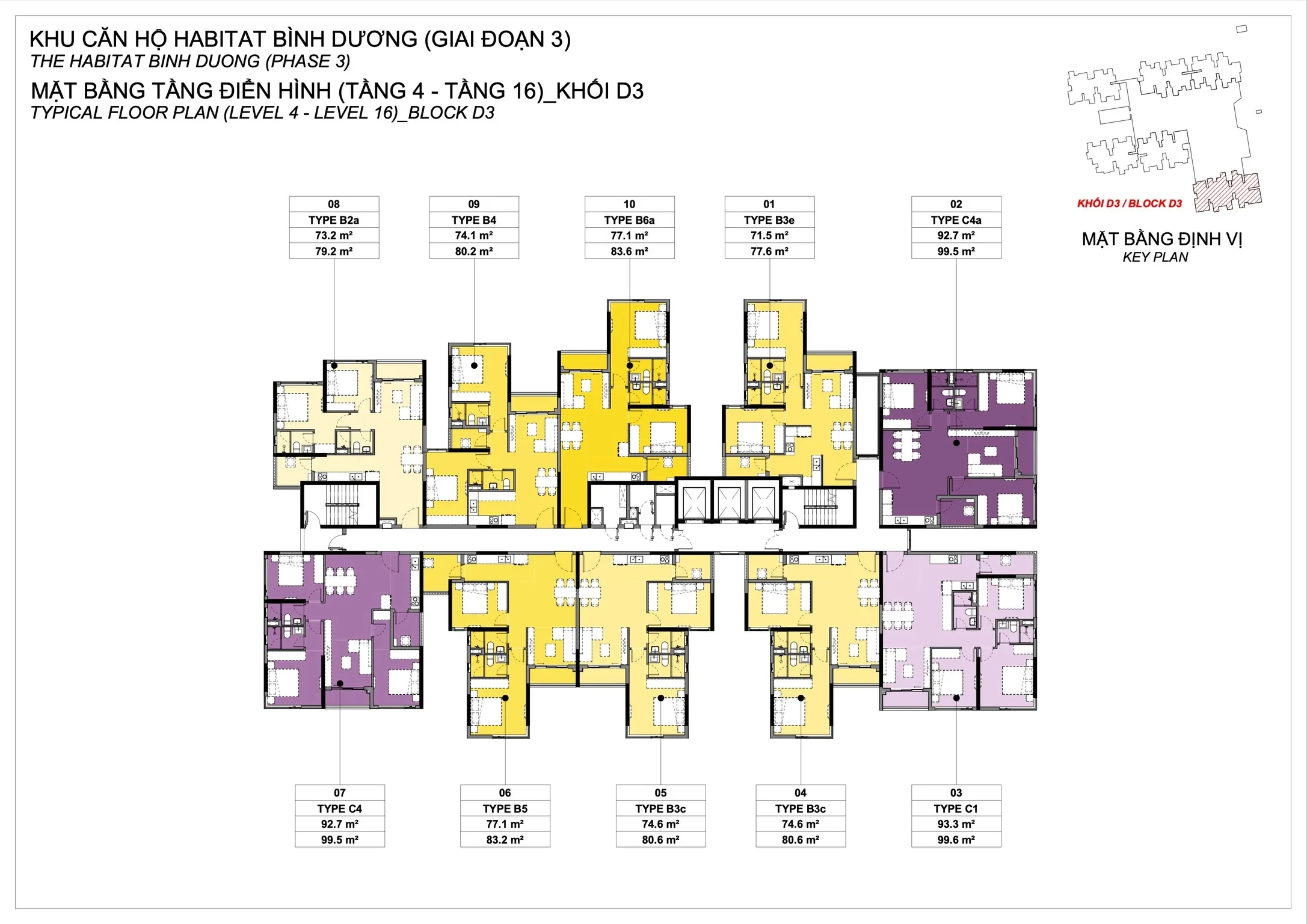 Mặt bằng điển hình căn hộ The Habitat - Toà D3 - Tầng 05-16